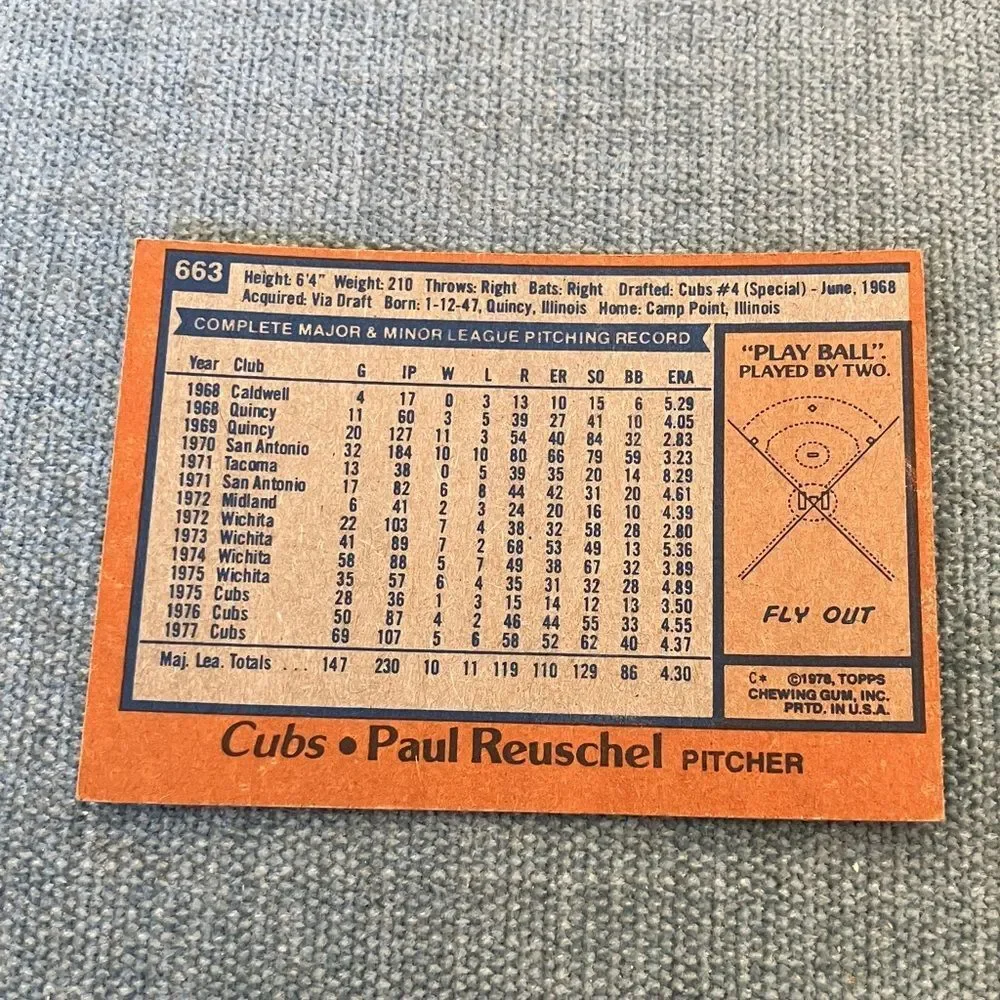 1978 Topps Chicago Cubs Baseball Card Trading Card